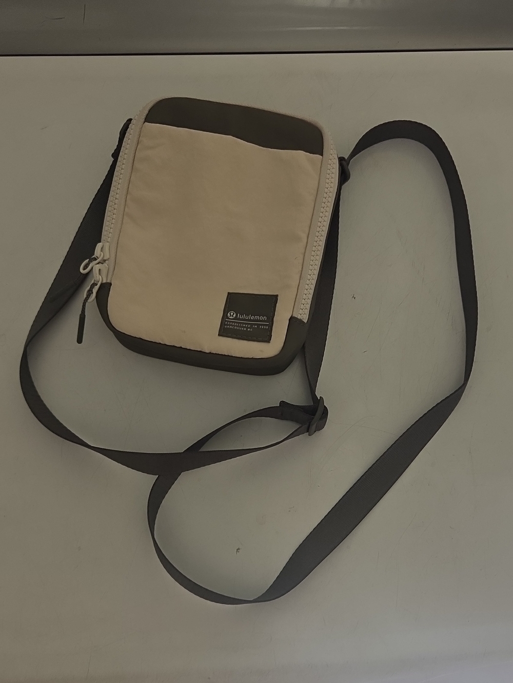 Lululemon Easy Access Crossbody Bag Ivory/Olive Nylon Shoulder Travel Adjustable